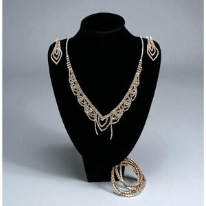 Rose Gold Plated Crystal CZ Necklace Pendant Earrings Bracelet Jewelry Set